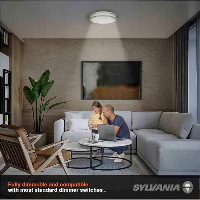 Sylvania 12" Flush Mount LED Ceiling Light Fixture, 25W, 5 CCT Select (2700K - 5000K), Dimmable, 1800 LMS, Brushed Nickel, LED Lights for Bedroom Kitchen Hallway - 1 Pack (66458)