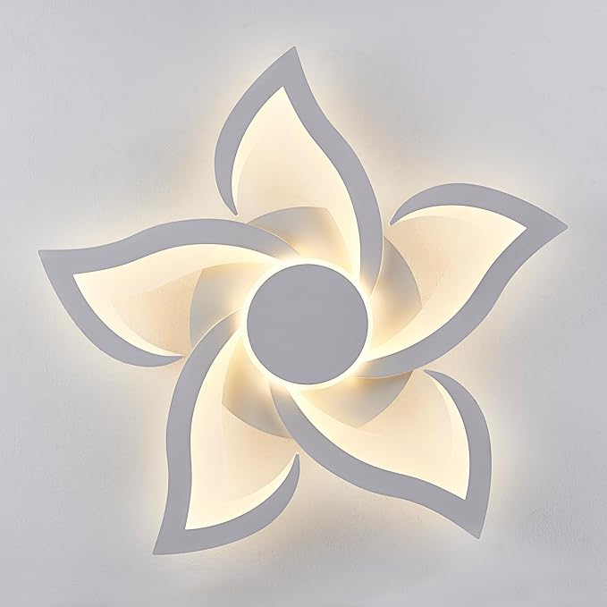 24" Modern Geometric Ceiling Light Fixture, White Dimmable 3 Colors LED Close to Ceiling Light Fixtures with Remote, Low Profile Flush Mount Ceiling Light for Kitchen, Living Room