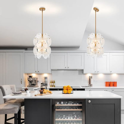 Modern Glass Chandelier for Dining Room, Gold Entryway Chandelier, 6-Light Unique Pendant Light Fixture for Bedroom Hallway Stairway Kitchen
