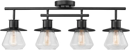 Globe Electric 59530 4-Light Complete Track Lighting Kit, Dark Bronze, Clear Glass Bell Shaped Shades, Ceiling Light Fixture, Ideal for Kitchen and Dining Room, LED Bulb Compatible