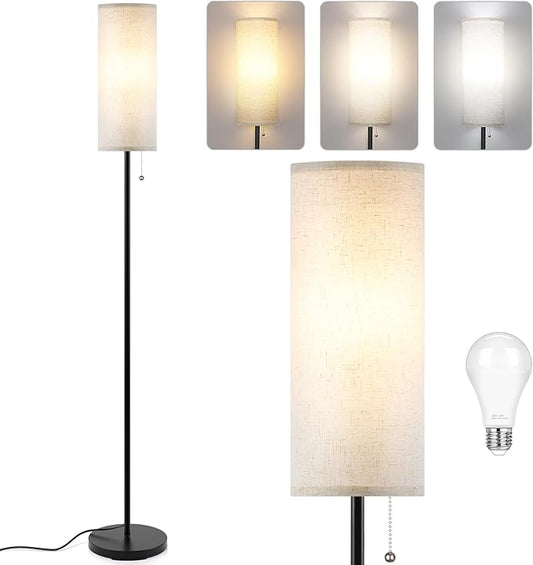 Coucrek Floor Lamp for Living Room, 3 Color Temperature Modern Standing Lamps, Minimalist Pole Lamp Tall Lamps for Bedroom Living Room Office,Black