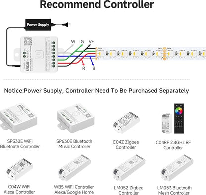 BTF-LIGHTING UL Listed RGBW LED Strip Lights,5050 4 Colors in 1 RGB + 6000K-7000K Cool White,24V DC,16.4ft/5m 96LEDs/m 12mm White PCB, IP30 for Home Decoration(No Adapter or Controller)