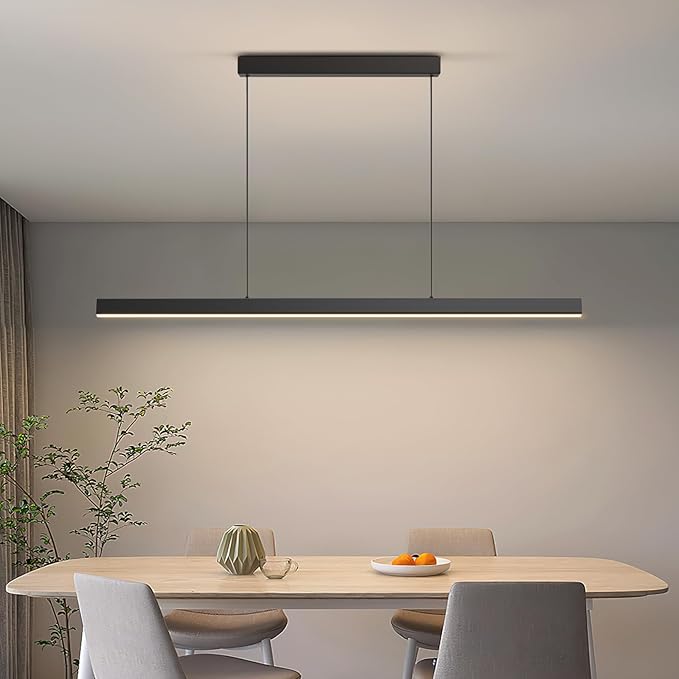 Modern Island Lights, 57in LED Pendant Light Dimmable with Remote Control 3000k-6000K Adjustable Color Temperature, Aluminum Chandelier Lamp Fixture for Kitchen, Dining Room, Billiard Room