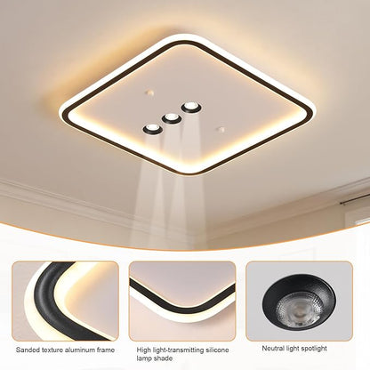 Shine LUEST Square Diamond LED Ceiling Light with 3 Adjustable Spotlights, Dimmable Flush Mount Lighting Fixture, Black & White for Bedroom Living Room Kitchen Hallway