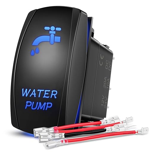 Nilight Water Pump Rocker Switch 5 Pin Laser On Off SPST switches 20A/12V 10A/24V Blue Freshwater Tank Toggle for Car Boat Marine Pontoon RV Camper Travel Trailer