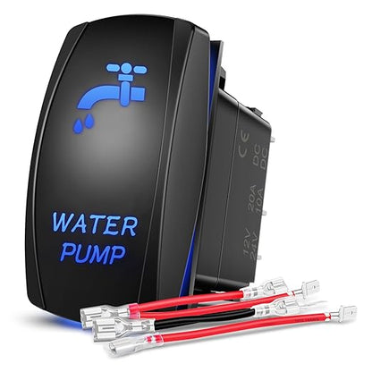 Nilight Water Pump Rocker Switch 5 Pin Laser On Off SPST switches 20A/12V 10A/24V Blue Freshwater Tank Toggle for Car Boat Marine Pontoon RV Camper Travel Trailer