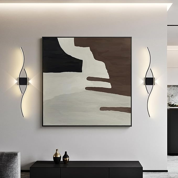 Modern Wall Sconce Set of Two, Dimmable Wall Sconces Lighting with Remote Control, Big Size LED Black Wall Light for Living Room Bedroom Hallway