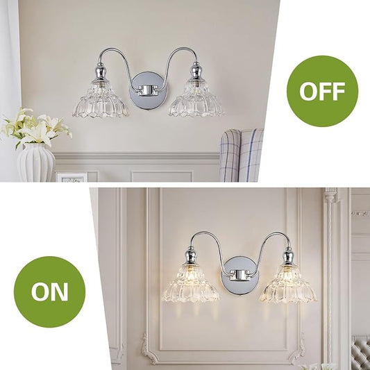 Chrome 2-Light Wall Sconces Bathroom Vanity Light Light Fixtures Modern Vanity Lighting Fixtures Wall Light for Bedroom Living Room Bathroom
