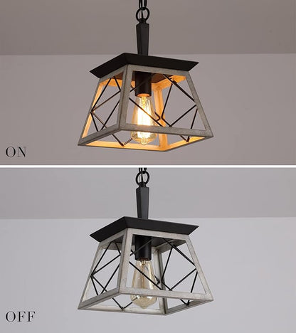 Q&S Farmhouse Dining Room Pendant Light Fixture,1-Light Industrial Chandelier Hanging Lights for Hallway Entryway Patio Kitchen Island UL Listed