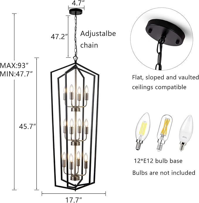 Lanhall 12-Light Lantern Tired Foyer Entryway Hanging Lights Farmhouse High Ceiling Pendant Lights Industrial Chandelier for Hall Foyer Entryway Living Room-Brushed Nickel