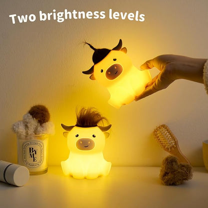 Cute Highland Cow Night Light, LED Squishy Night Lamp, 2 Levels Dimmable Timer Nursery Nightlight for Kids, Rechargeable Touch Lamp, Dorm Decor, Kids Funny Gifts (Highland Cow)