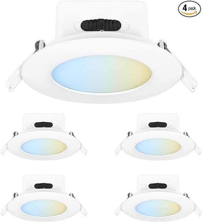Feit Electric 4" LED Canless Recessed Downlights with Integrated Jbox, 50W Equivalent, Dimmable, 5CCT Selectable White, 90 CRI, 650 Lumens, 50,000-Hour Lifetime, LEDR4JBX/6WYCA/4, 4 Pack