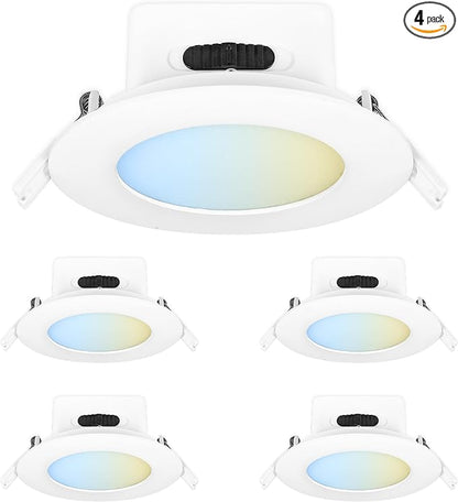 Feit Electric 4" LED Canless Recessed Downlights with Integrated Jbox, 50W Equivalent, Dimmable, 5CCT Selectable White, 90 CRI, 650 Lumens, 50,000-Hour Lifetime, LEDR4JBX/6WYCA/4, 4 Pack