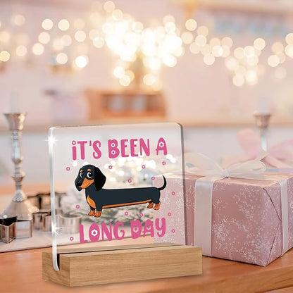Funny Dachshund Desk Decor, Dachshund Gifts for Women Men Coworker Friend Office Staff Dog Lovers, Funny It's Been a Long Day Acrylic Plaque Office Desk Decor Keepsake