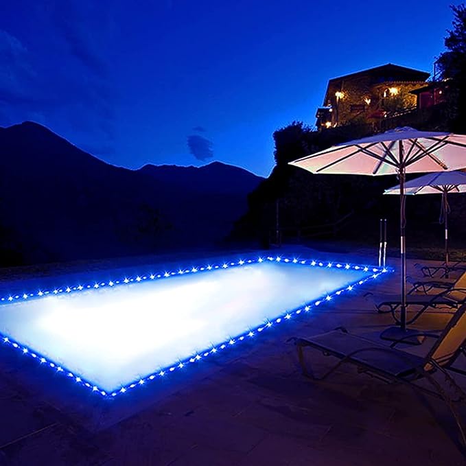 JMEXSUSS 200 LED Pool Accessories Solar Rope Lights Outdoor, 72ft IP 65 Outdoor Waterproof Solar Pool Lights with 8 Modes, Blue Solar Christmas Lights for Trampoline Fence Yard Walkway Christmas