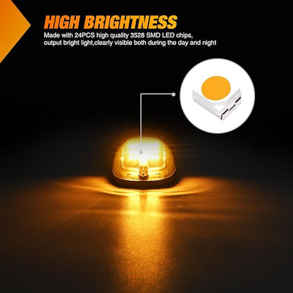 Nilight LED Cab Marker Lights 5 PCS 24 LED Smoke Lens Amber Clearance Roof Running Light Compatible with 2003-2018 Dodge Ram 1500 2500 3500 Pickup Trucks