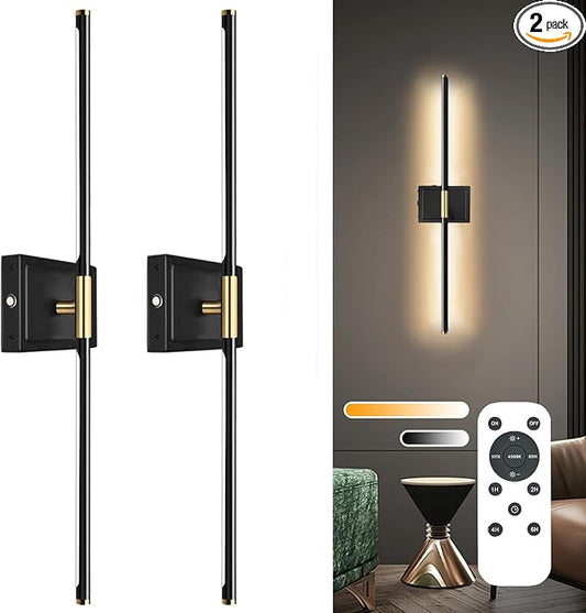 Wall Sconces Set of 2 Battery Operated, 8000mAh USB Rechargeable Wall Sconce with Remote Control, 360°Rotate Dimmable 3000K-6000K LED Dimmable Picture Lamp for Living Room, Bedroom, Hallway (32inch)
