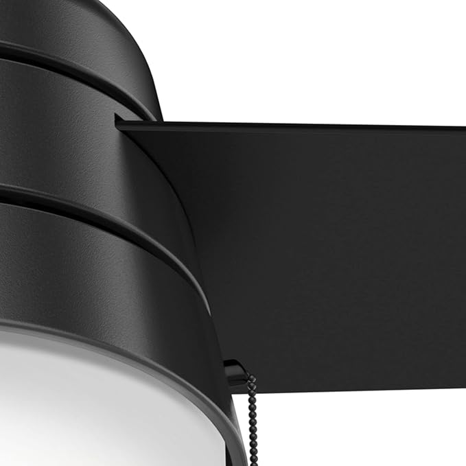 Hunter 36 inch Small Indoor Ceiling Fan with LED Light and Pull Chain - Modern Ceiling Fan, Standard Mount, 3 Blades, For Bedroom, Home Office, or Laundry Room, Quiet - Aker 59302, Matte Black