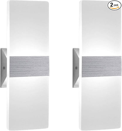 ChangM Modern Wall Sconce 12W, Set of 2 LED Wall Lamp Cool White Acrylic Material Hardwired Wall Mounted Wall Lights