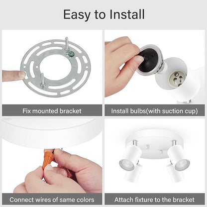 AUQUEE LED 4 Light Track Lighting Kit, LED Track Lighting Fixtures, White Round Ceiling Spot Lighting, Flexibly Rotatable Light Head for Kitchen, Living Room, Bedroom, GU10 Bulb Not Included