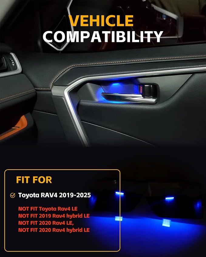 LED Lights Inner Door Handle for Toyo-ta RAV4 2019-2025, Blue Light Bowl Mood Lighting, RAV4 Accessories Decorative Interior Lamp, 4PCS