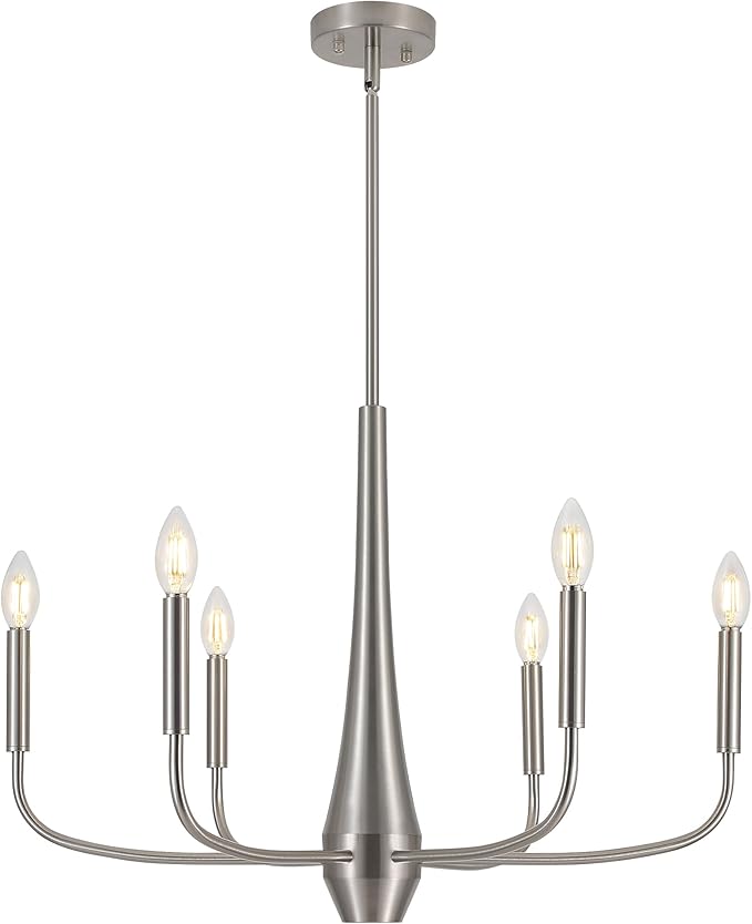 ACNKTZ Brushed Nickel Chandelier, 6-Light Modern Farmhouse Chandeliers for Dining Room Lighting Fixtures Hanging, Industrial Metal Minimalist Chandelier for Kitchen Bedroom Foyer Entryway Hall