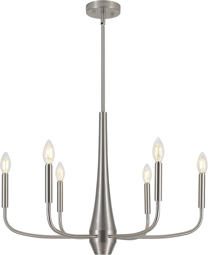 ACNKTZ Brushed Nickel Chandelier, 6-Light Modern Farmhouse Chandeliers for Dining Room Lighting Fixtures Hanging, Industrial Metal Minimalist Chandelier for Kitchen Bedroom Foyer Entryway Hall