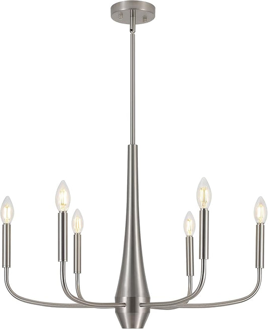 ACNKTZ Brushed Nickel Chandelier, 6-Light Modern Farmhouse Chandeliers for Dining Room Lighting Fixtures Hanging, Industrial Metal Minimalist Chandelier for Kitchen Bedroom Foyer Entryway Hall