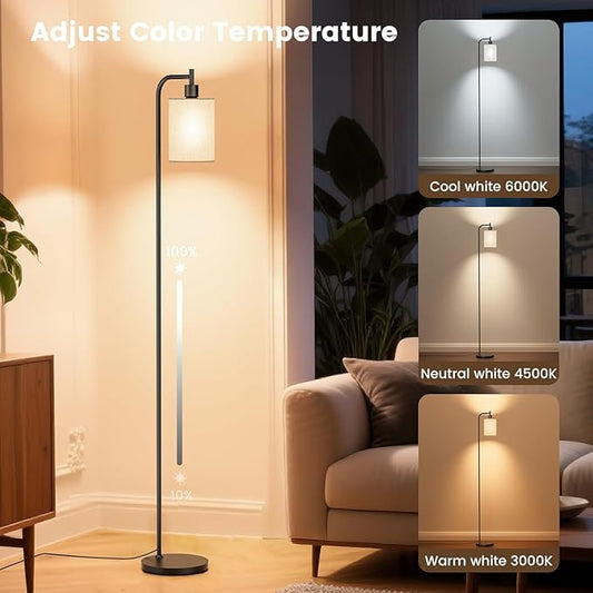 SIBRILLE RGB Floor Lamp with Linen Shade, Dimmable Tall Standing Lamp with Remote Control, Color Changing Floor Lamps for Living Room Bedroom Gaming Room, 9W RGB Bulb Included