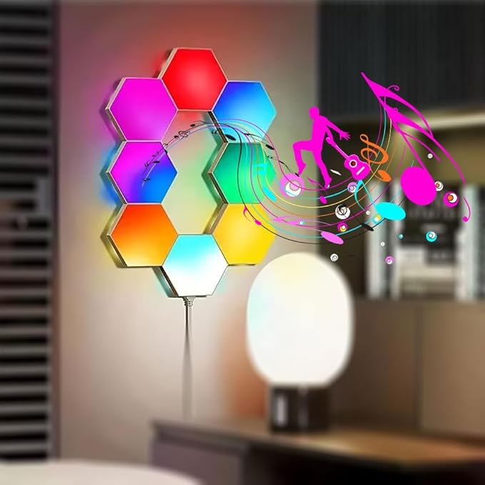 Vcwtty Music Sync Hexagon Lights, Smart LED Wall Lights 10 Pack, 13 Colors Modular Assembled RGB Wall Panels, Hex Light with USB-Power for Autism, Game Room Decor, Party(10 Pack)
