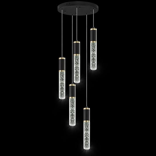 Modern Crystal Chandelier for Kitchen Island 3-Lights, Elegant Black Gold LED Bubble Pendant Lighting Fixture for Dining Room Bedroom Entryway