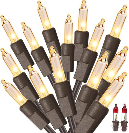 ODEETRONIC Steady & Blink Clear Lights, 21.63ft 100 Count Incandescent Christmas Lights, UL Certified Connectable Tree Light Warm White, 2 Mode Mini Light for Indoor Outdoor Xmas Party, Brown Wire