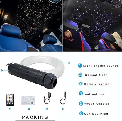 AZIMOM Car Use 6W RGBW 150pcs 0.03in 6.5ft Fiber Optic Lights Starlight Ceiling Light Kit End Glow Optic Cable Music Mode APP Remote Sensory Lighting Indoor Home Headliner Decoration