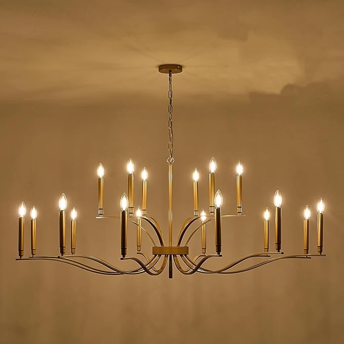 18 Light Gold Living Room Chandelier High Ceiling Foyer Candle Chandelier Large Modern Brass 59in Metal Chandeliers Hanging Light for Master Bedroom Dining Room Light Fixture Over Table