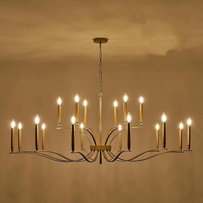 18 Light Gold Living Room Chandelier High Ceiling Foyer Candle Chandelier Large Modern Brass 59in Metal Chandeliers Hanging Light for Master Bedroom Dining Room Light Fixture Over Table
