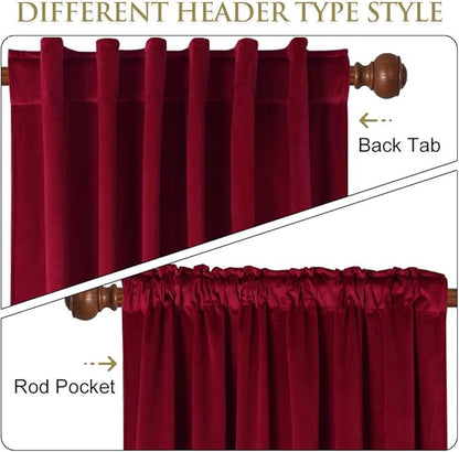 StangH Red Movie Room Curtains, 96 Inches Long Blackout Velvet Curtains, Luxury Draped Look Window Panels Christmas Decor with Back Tab for Theater/Store, W72 x L96 inches, 1 Panels