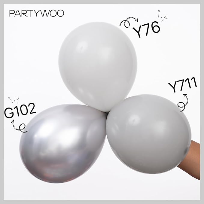 PartyWoo Silver Balloons 145 pcs Different Sizes of 18 12 10 5 Inch Silver Balloon Arch Kit Garland for Birthday Graduation Bachelorette Engagement Bridal Shower Wedding Party Decorations Silver-G102