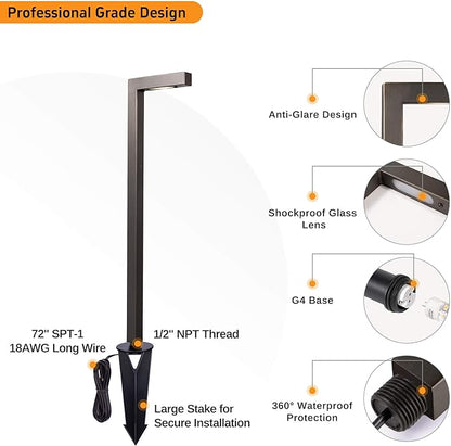 Gardenreet Outdoor Path Lights Brass, LED Landscape Pathway Light, Low Voltage Driveway Lamp Waterproof, L Shape 12V Wired Bronze for Walkway Sidewalk Without G4 Bulb 6 Pack