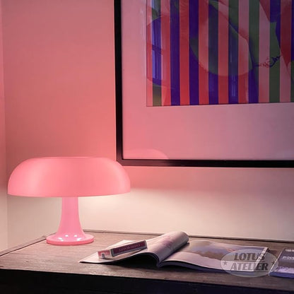 Lotus Atelier Light Pink Mushroom Lamp for Room | Aesthetic Modern Lighting for Bedroom Retro Pink Room Decor Midcentury Lamp