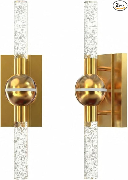Wall Sconces Set of Two, Brushed Brass Modern Wall Sconce Indoor, 13W Dimmable LED Sconces Wall Lighting for Bathroom Bedroom Living Room Hallway (17.7inch,2 Pack)