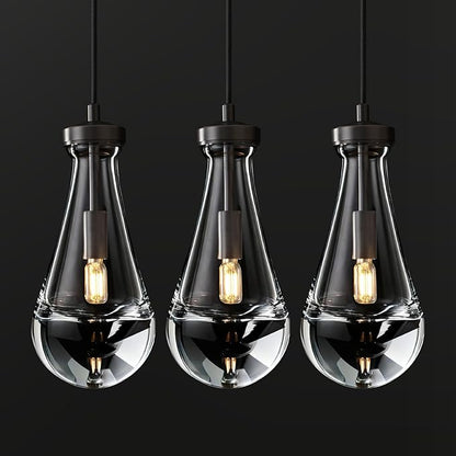 Raindrop Pendant Lights Kitchen Island Set of 3, Black Rain Pendant Island Light DimmableTeardrop Pendant Lights Dining Room Height Adjustable Glass Waterdrop Pendant Light, E12 Bulb Included