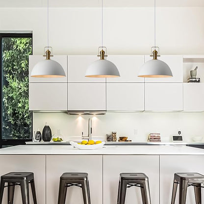 12 Inch Sandy White Farmhouse Pendant Lights for Kitchen Island Industrial Adjustable Height Vintage Dome Hanging Light Fixtures for Barn,Dining Room 2 Packs