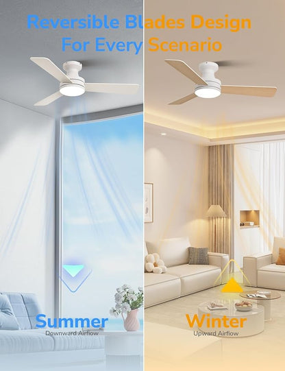 Orison Ceiling Fans with Lights – 42" Low Profile Flush Mount, Smart RGB Backlight & Dimmable LED, Alexa & Google Compatible, 6-Speed Reversible, App & Remote Control, Quiet & Energy Saving, White