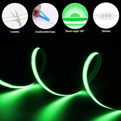 Battery Powered COB Led Strip Lights, 4.92Ft Battery Operated Green LED Strip Light, High Brightness Flexible LED Tape Lights for Room, Cabinet, Bedroom, Kitchen, Party, Home DIY Indoor Deco