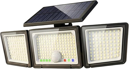 Solar Outdoor Lights Motion Sensor, 2500LM 286 LED Security Flood Lights with Visual Battery & Mode Display, 3 Lighting Modes, IP65 Waterproof 3-Head Wide Angle for Garage, Yard, Patio (1 Pack)