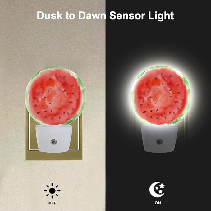 EKOBLA Watermelon Plug-in Night Light, Red Slice Summer Fruit LED Nightlight with Auto Sensor for Funny Home Decor