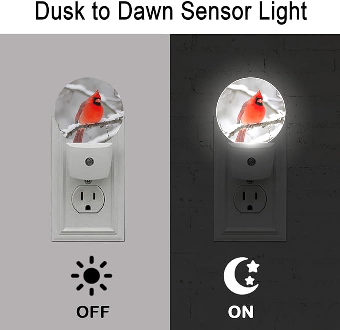 Red Cardinal Winter Snow Night Light Auto Sensor Led Dusk to Dawn Lamp Home Decor for Men Women