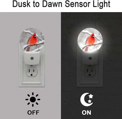 Red Cardinal Winter Snow Night Light Auto Sensor Led Dusk to Dawn Lamp Home Decor for Men Women