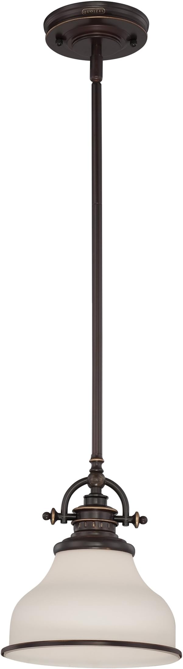 Quoizel Grant 8" Mini Pendant Light, Palladian Bronze with Opal Etched Glass, 13"–48" Adjustable Height for Kitchen Island or Bar