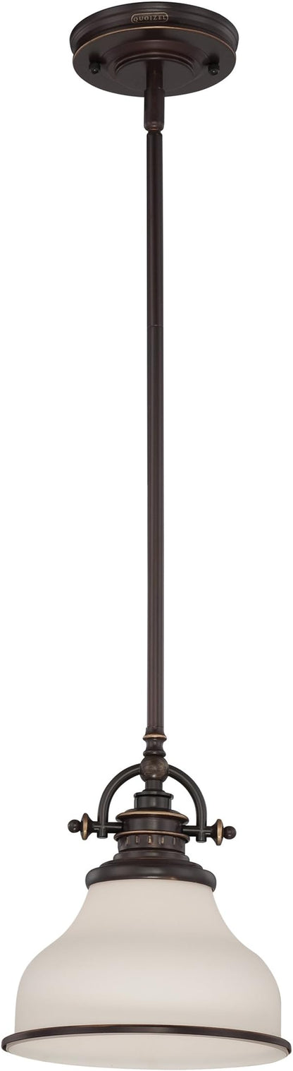 Quoizel Grant 8" Mini Pendant Light, Palladian Bronze with Opal Etched Glass, 13"–48" Adjustable Height for Kitchen Island or Bar